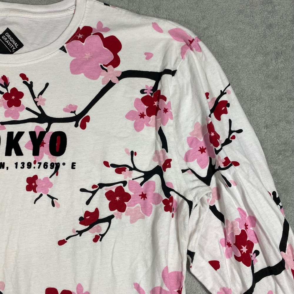 Original Gravity Tokyo Cherry Blossom Shirt Womens XL White Pink Floral Long Slv - Picture 10 of 14